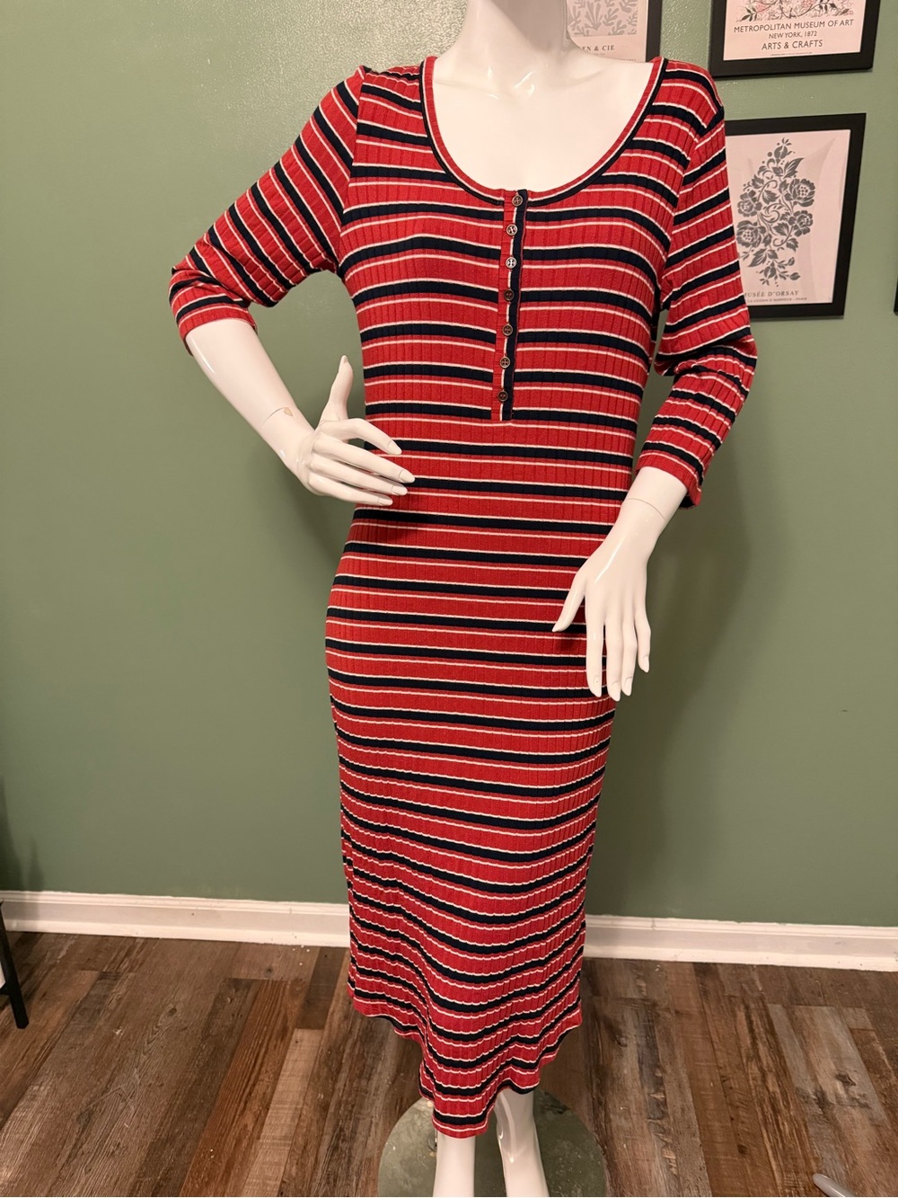 Abercrombie & Fitch Red Striped Ribbed Maxi Dress NWT Size LP